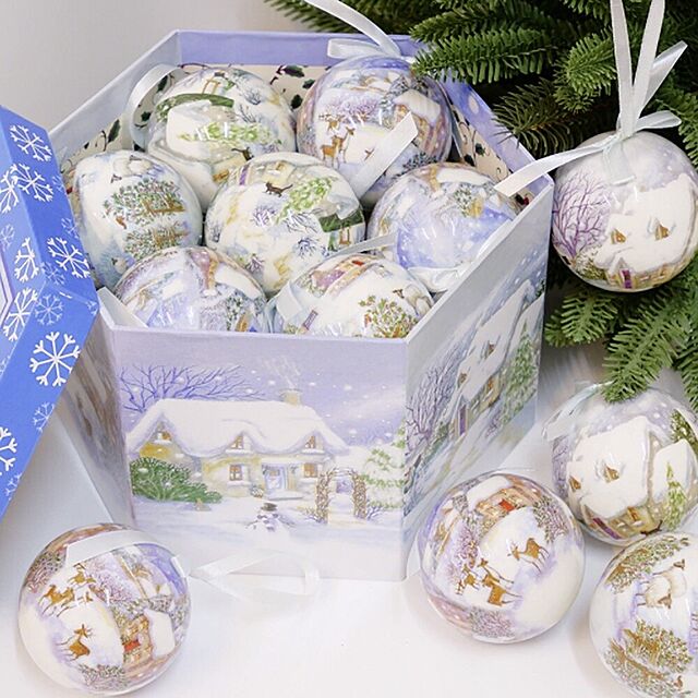 aiojapanの-クリスマス オーナメント クリスマスボール  箱付き 柄付き 14個セット リボン付き デコレーション モール 雪の結晶 ふわふわ 雪だるまの家具・インテリア写真