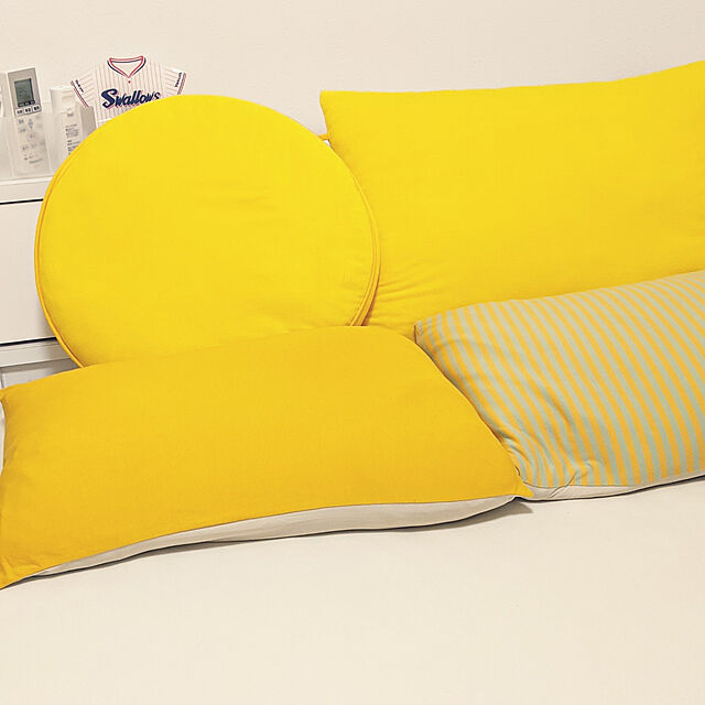 akanecoの@fit-まくらカバー　ニットストライプ イエローの家具・インテリア写真