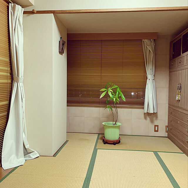 mizucchiの無印良品-ポリエステル綿ヘリンボーン（遮光性）プリーツカーテン／アイボリーの家具・インテリア写真