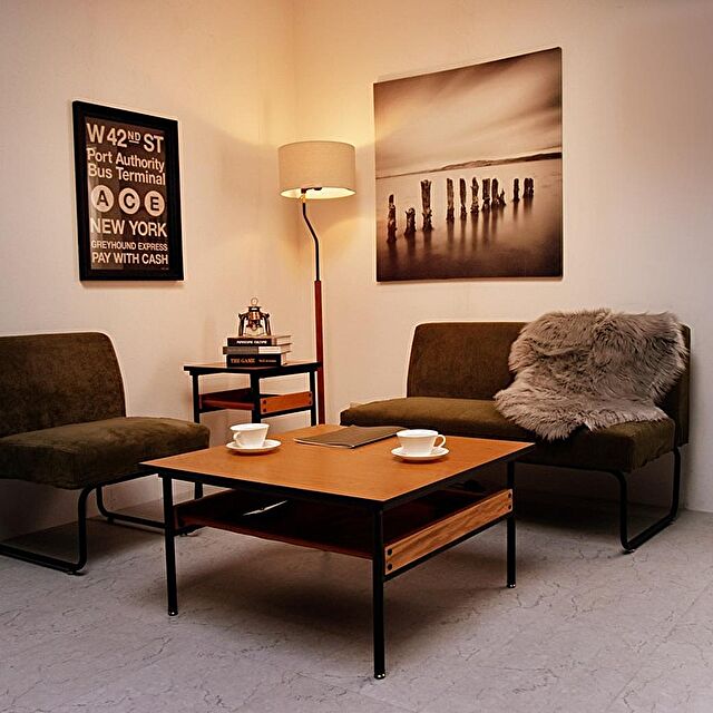 lifestyle-funfunのLifeStyleFunFun-レザー棚付きセンターテーブル PAMELA パメラ 幅75cm 正方形の家具・インテリア写真