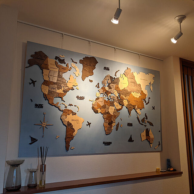 asunosoraの-世界地図 インテリア おしゃれ 木製 壁掛け 【XLサイズ】 ナチュラルウッドカラー 3D Wood World Map 壁掛け 木製 世界地図 ウォール インテリア 木 ウッド おしゃれ アート ヨーロッパ 知育 アメリカの家具・インテリア写真