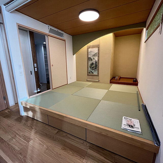 shino-ruの-畳 収納ユニット 小上がり 高床式ユニット畳 畳が丘 プランNO.16 4.5畳 一方壁納まり＋掘座卓3尺×3尺 本体＋座卓＋フタ部分の家具・インテリア写真