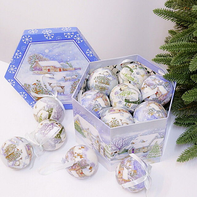 aiojapanの-クリスマス オーナメント クリスマスボール  箱付き 柄付き 14個セット リボン付き デコレーション モール 雪の結晶 ふわふわ 雪だるまの家具・インテリア写真