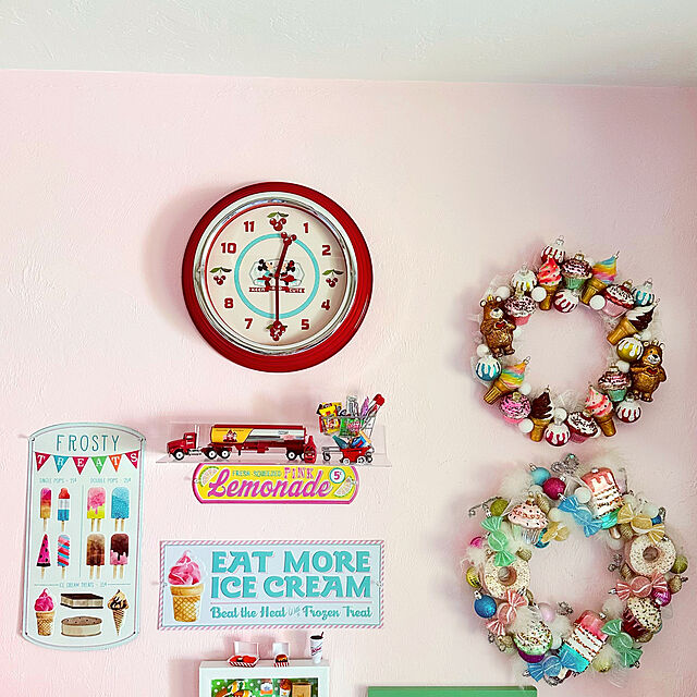 Kozuの-ミッキー&amp;ミニー ソーダショップ チェリー 壁掛け時計 ラージサイズ クロック KEEN-AND-CUTE Mickey &amp; Minnie Soda Shop Wall Clockの家具・インテリア写真