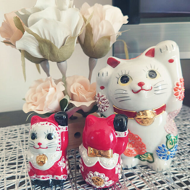 naa_0_sanの九谷焼-招き猫 置物 陶器 九谷焼 両手上げ 招き猫 花づくし 風水 開運 インテリア 和風 小物の家具・インテリア写真