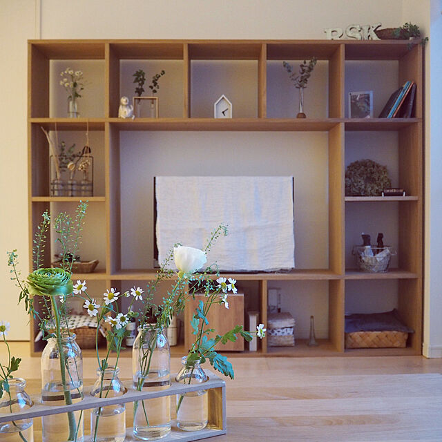 mimiedenの無印良品-スタッキングシェルフ５段用３列オープン型追加セット／オーク材の家具・インテリア写真