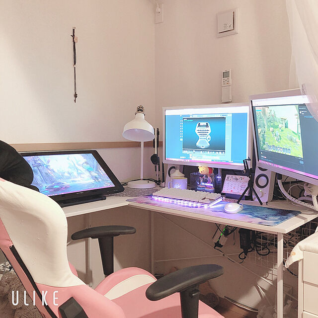 miyamaruのえびす-Japan-【RAKU】ゲーミング ロッキングチェア オフィス 多機能 ゲーム用 リクライニング パソコンチェア ハイバック ヘッドレスト ひじ掛け付き レザー フットレスト デスクチェア ハイバックチェア 椅子 (ホワイトピンク)の家具・インテリア写真