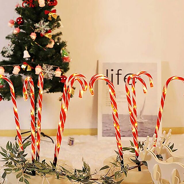 aiojapanの-【在庫限り】クリスマス LED キャンディースティック 10ピースセット USBタイプ 赤い杖 花壇を照らす ガーデンピック ガーデンスティック ガーデンライト LEDの家具・インテリア写真