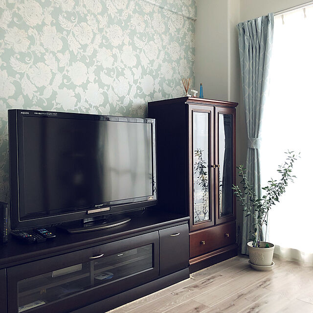 Audrey-homeのニトリ-裏地付き遮光2級・遮熱カーテン(パターン ターコイズブルー 100X178X2) の家具・インテリア写真