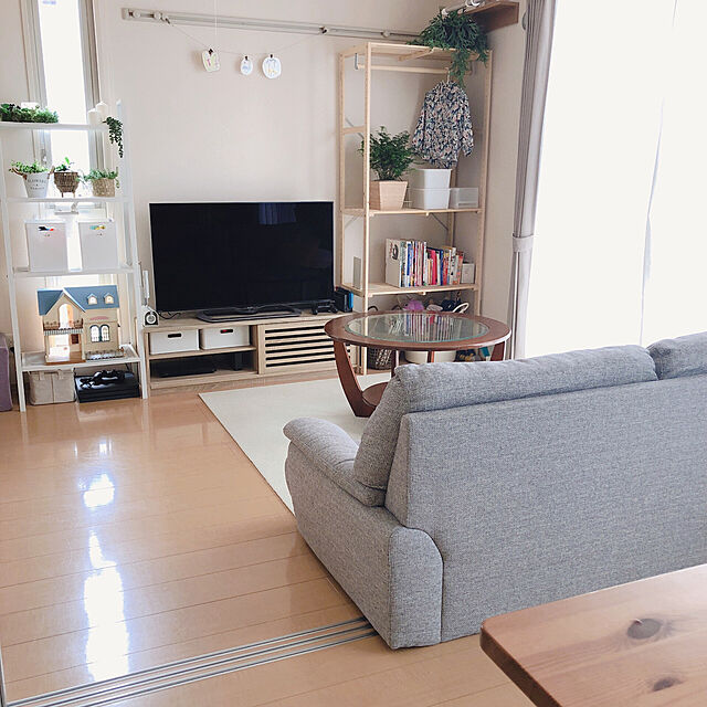 mienaのニトリ-3人用布張りソファ(キャッツ3 GY) の家具・インテリア写真