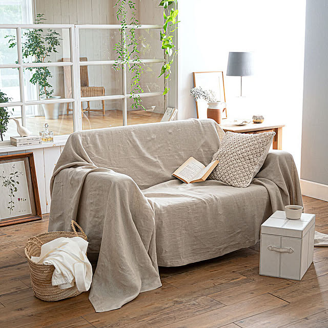 FabtheHomeshopの-【Fab the Home】ファインリネン ワンウォッシュ マルチカバー 1人用：150×210cm ヨーロッパ産 リネン 生成 麻100％ ソファカバー等多用途に使えますの家具・インテリア写真