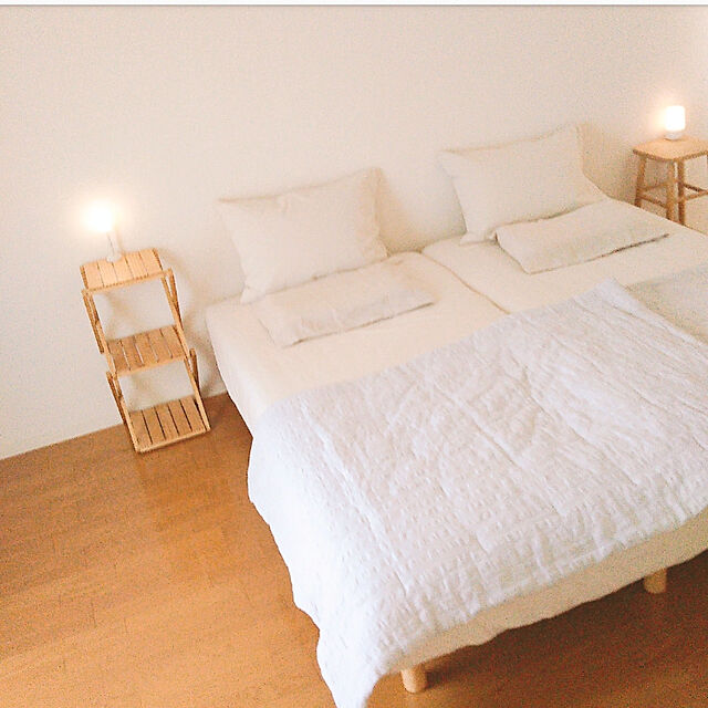kurumiの無印良品-麻綿格子サッカー織薄掛ふとん・Ｓ／ライトグレー ライトグレーの家具・インテリア写真