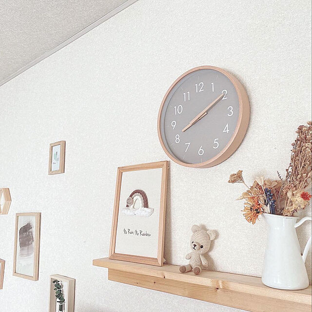 YukoのCreer-掛け時計 時計 壁掛け CAMPAS キャンパス ウォールクロック Lサイズ 直径31cm 木製 北欧 音がしない 木目 ホワイト グレーの家具・インテリア写真
