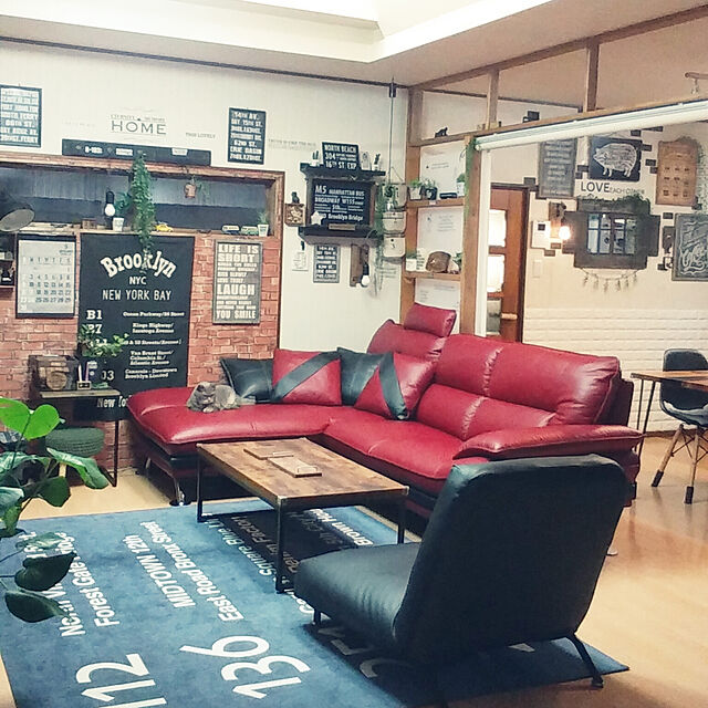 naoporonのニトリ-本革カウチソファ(ロゾ4LC RED ホンカワ) の家具・インテリア写真