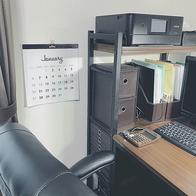 cloversのニトリ-システムデスクセット(ザッキーDBR シェルフ/デスク/ワゴン) の家具・インテリア写真