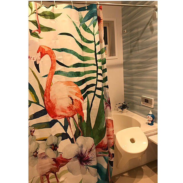 bonapetiの-バスルーム余分な長いファブリックフラミンゴバスシャワーカーテン12フック8の家具・インテリア写真