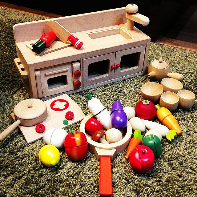 mariの-【送料無料】 木製おもちゃのだいわ ミニキッチンセット棚付き 木のおもちゃ おままごとセット 知育 木製玩具 97963 97964の家具・インテリア写真