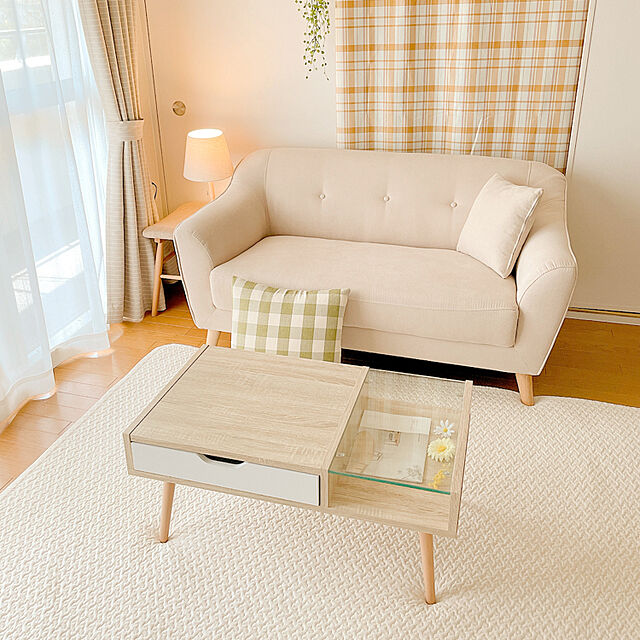 kurumiのニトリ-遮光2級・遮熱・防炎カーテン(プロット ベージュ 100X200X2) の家具・インテリア写真