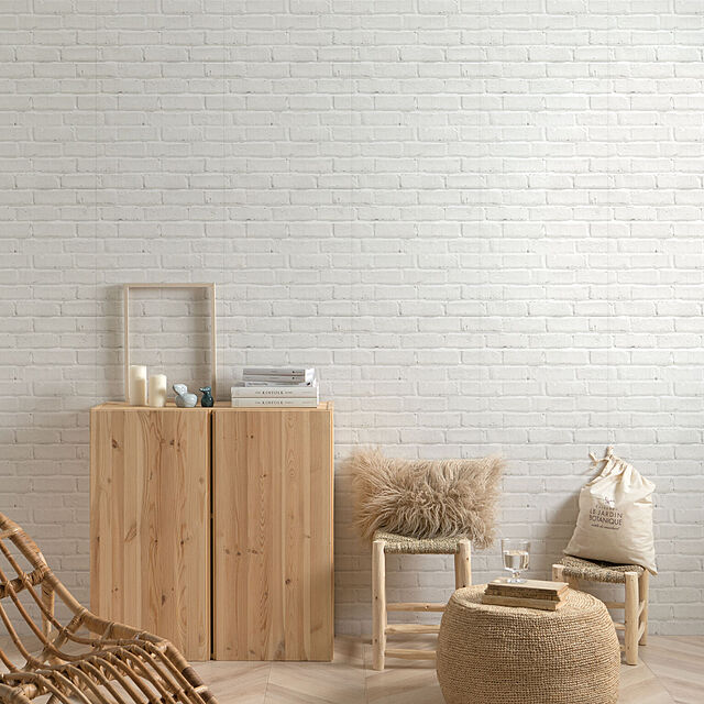 kabegamiyahonpoの-水だけで貼れる壁紙 ミズハルくん Brick (White) 14枚セット ホワイトレンガ ブリック 白 モノトーン 壁紙屋本舗の家具・インテリア写真