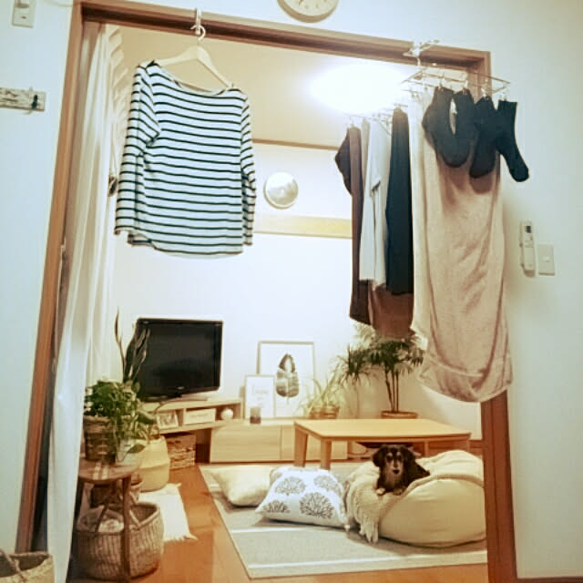 ベッド周り 物干し竿 鴨居フック 100均 部屋干し などのインテリア実例 19 04 26 19 47 25 Roomclip ルームクリップ