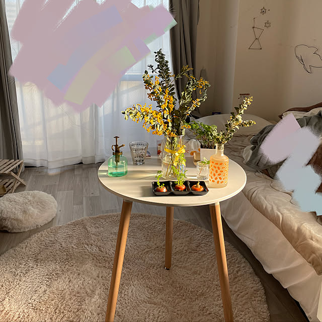写真付きレビュー カフェテーブル 丸 ダイニングテーブル 幅60cm 高さ70cm 一人暮らし 天然木使用 ナチュラル ホワイト ブラック 白 黒 丸脚 円形 送料無料 の通販商品 口コミ情報 Roomclipショッピング