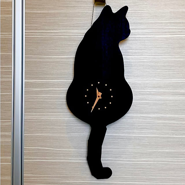 即納 送料無料 黒 猫のしっぽをふる時計 藤井 時計 猫 啓太郎 掛時計 柱時計 Www Ura Art Com