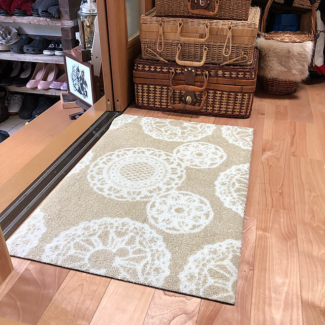 クリーンテックス ジャパン Disney Mat Collection ディズニー 玄関マット Mickey ミッキー レース ベージュ 50 75 Cm 屋外 外 洗える 丸洗い 薄型 おしゃれ かわいい ずれない 滑り止め エントランスマット ドアマット 国産 日本製 クリーンテックス Kleen Texの