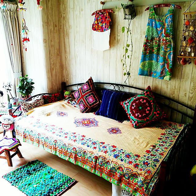 写真付きレビュー マルチカバー インド綿 エスニック 長方形 花柄 イタワ織 トルキッシュデコ イエロー Ye ベッドカバー 横140cm 縦2cmの通販商品 口コミ情報 Roomclipショッピング