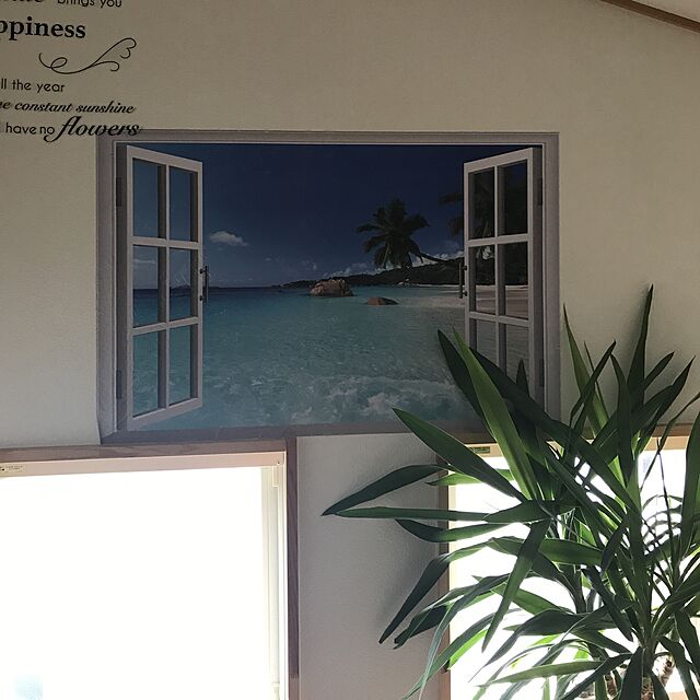 ウォールステッカー 窓 海 南国 ビーチ おしゃれ シール お風呂 波 海辺 植物 花 木 風景 壁紙 トイレ 写真 キッチン かわいい インテリア リビング ブルー 英字 ヤシの木 森林 浴室 洗面所 空 大きい 窓の景色 ハワイ 西海岸