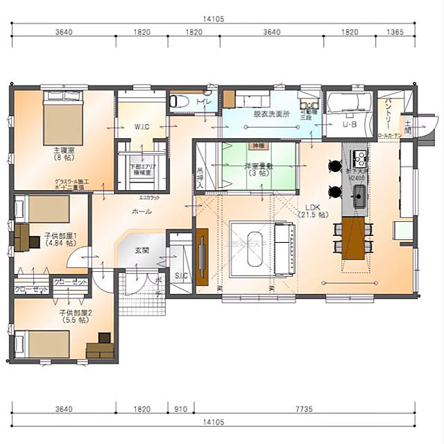 間取り 平屋間取り 平屋建て 平屋の家 平屋暮らし などのインテリア実例 04 13 00 04 46 Roomclip ルームクリップ