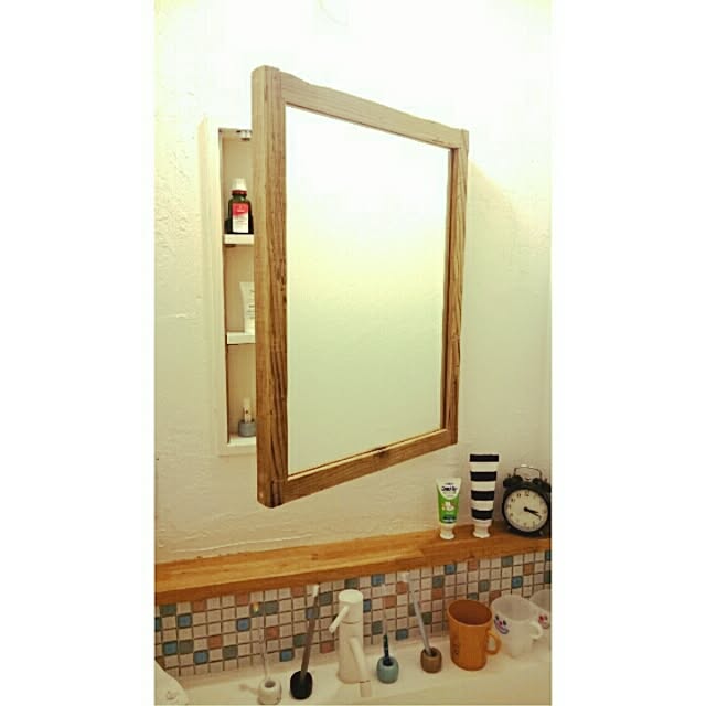 造作洗面台 Diy Tile Diytile 漆喰壁diy 足場板鏡 などのインテリア実例 17 05 12 15 45 38 Roomclip ルームクリップ