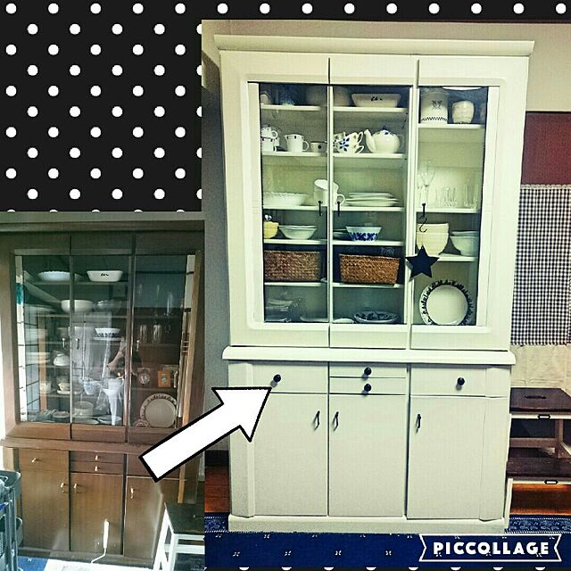 Kitchen/食器棚リメイク/ペイントリメイク/大きな食器棚/白い食器棚のインテリア実例 20161215