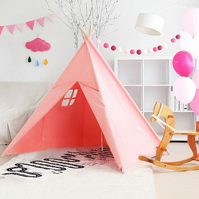 写真付きレビュー キッズテント ティピーテント ティピー キャンパス こどもテント 子供用テント 子供室内テント キッズハウス プレイテント 窓付き 秘密基地 シークレットベース 隠れ家 可愛い モダン 子供 子ども こども 子供部屋 インテリア 女の子 室内 おしゃれ