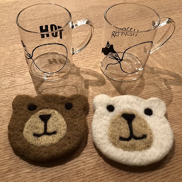 コースター フェルト クマフェイス コースター 茶クマ くま クマフェイスコースター キッチン ダイニング フェルトコースター ウール 羊毛 手作り クマコースター フェルトボール 一つ一つ表情が異なります お任せの発送となります のレビュー クチコミ