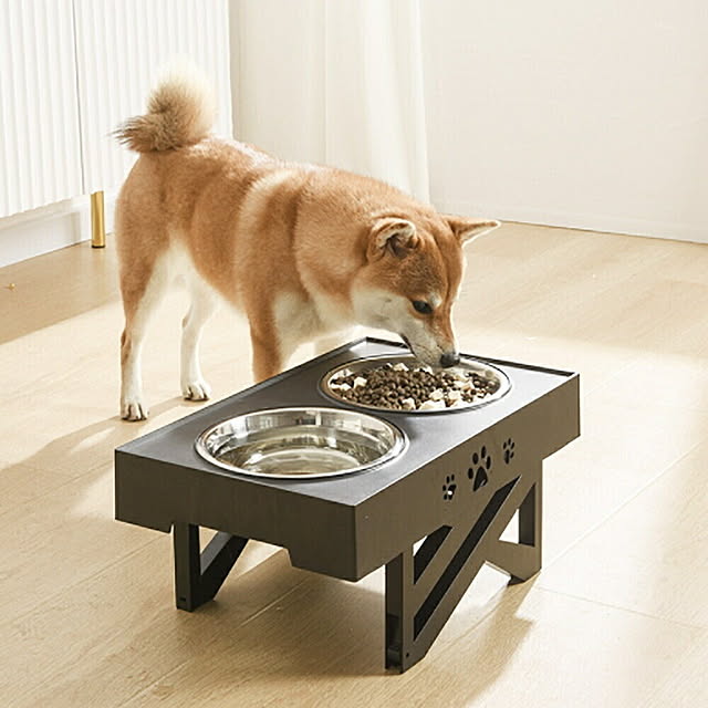 写真付きレビュー ペット 用 フードスタンド 3段階高さ調節 ブラック スチール皿付き 犬用 猫用 肉球 食器台 フードボウル フードボール 食器スタンド ペット用 おしゃれ かわいい 食事台 ご飯台 エサ台 えさ台 ドッグフード入れ エサ入れの通販商品 口コミ情報