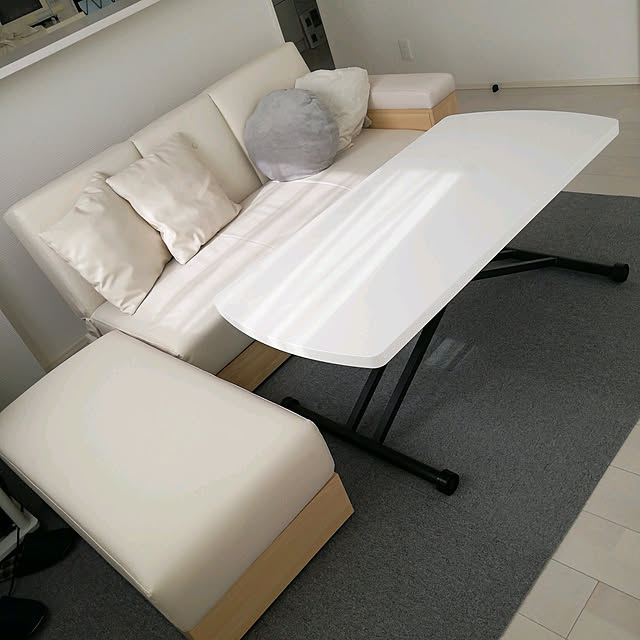東馬 リフトテーブル ホワイト 白 鏡面テーブル 【人気の鏡面仕上げ】幅120cm ダイニングテーブルと兼用できる 重厚な白い天板