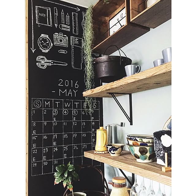 キッチン/黒板アート/壁紙屋本舗/黒板塗料/フェイクグリーン...などのインテリア実例 - 2016-05-14 21:34:36