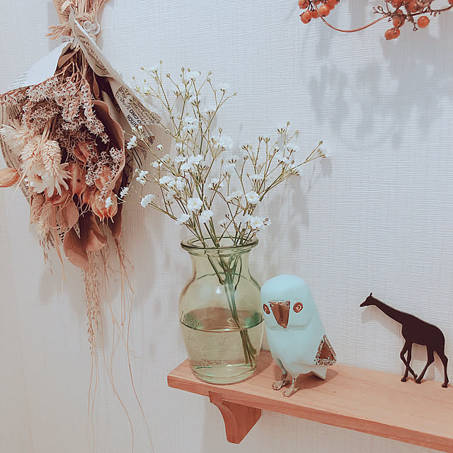 かすみ草♥︎/フラワーベース/キリンさん/ガラスの家 フラワーベース/お花のある暮らし&hellip;などのインテリア実例 20190315