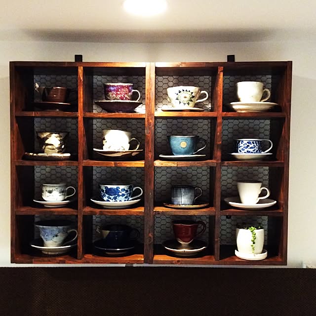 棚/コーヒーカップ&amp;ソーサー/金網ネット/多肉植物/ハンドメイド&hellip;などのインテリア実例 20151007 172331