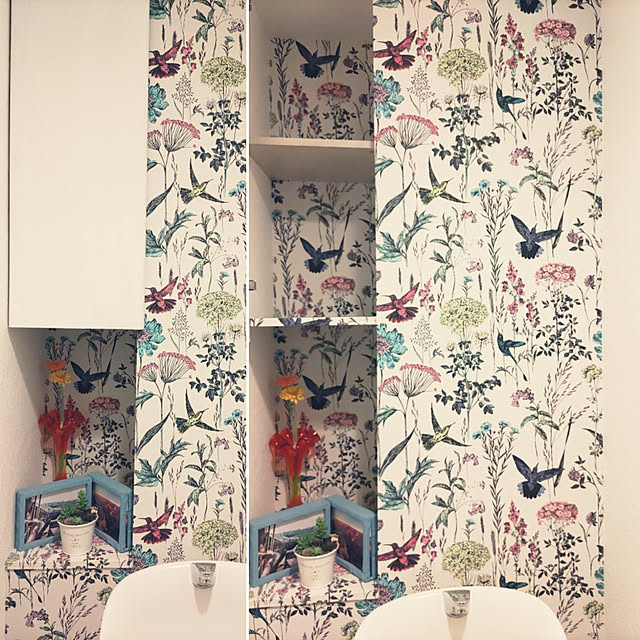 写真付きレビュー 壁紙 のり付き ボタニカル フラワー 花 南国 クロス おしゃれ バラ グレー 水色 青 ブルー グリーン レトロ フェミニン 花柄 北欧 くすみピンク ミントグリーン グレージュ 花束 大人女子 アクセントクロス 人気 壁紙 Diy トイレ 壁 リフォーム 国産