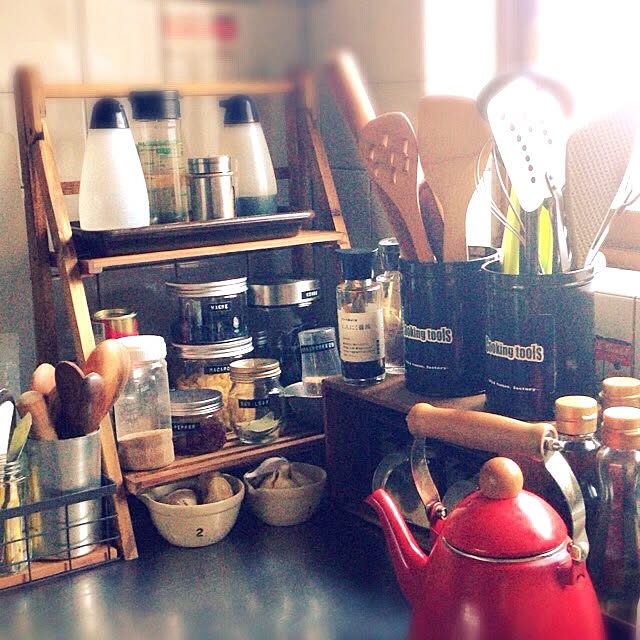 キッチン/木のラック/ワトコオイル ミディアムウォルナット/娘 ...