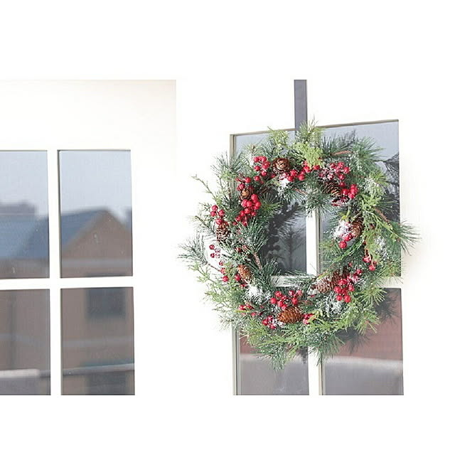写真付きレビュー クリスマスリース 50cm 50cm 赤い実 松ぼっくり Xmas リース 造花 花輪 アートフラワー クリスマス 玄関 丸 輪っか ドア 飾り 装飾 インテリア 誕生日 クリスマス飾り モダン プレゼント フラワーリース 室内 壁面装飾 壁掛け ギフト クリスマス