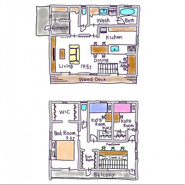 間取り絵 マドリエ Madorie 31坪間取り カウンターデスク などのインテリア実例 19 12 14 12 44 03 Roomclip ルームクリップ