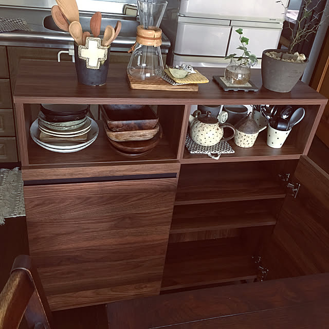 キッチンカウンター 間仕切り テーブル 幅90cm 食器棚 キャビネット おしゃれ 一人暮らしのレビュー クチコミとして参考になる投稿4枚