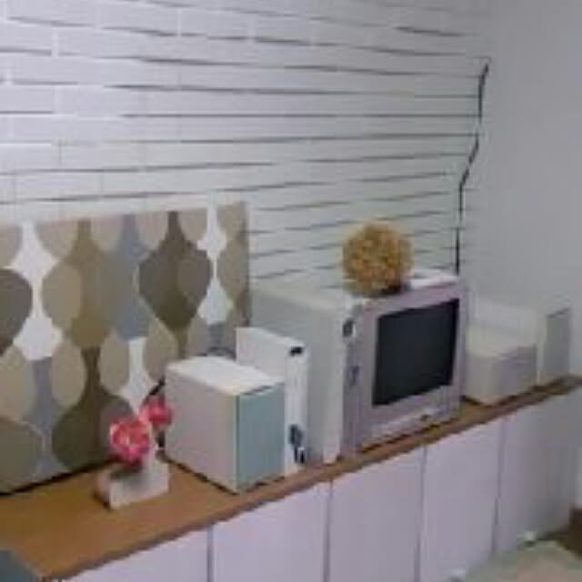 リビング/カラーボックスをリメイク/テレビ台DIY/発泡スチロールのレンガ壁のインテリア実例 201402