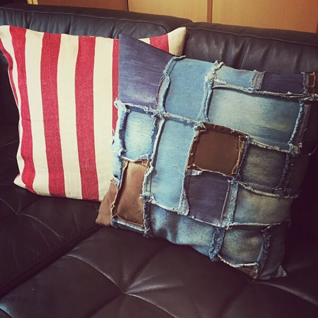 新入荷 クッションカバー デニム パッチワーク クッションカバー