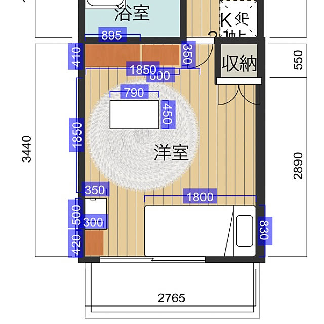 部屋全体 ルームtouch レイアウト 間取り図 6畳1k などのインテリア実例 18 01 04 00 53 50 Roomclip ルームクリップ