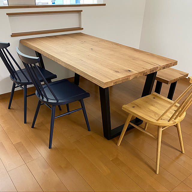KT ダイニングテーブル 4人掛け 6人掛け 単品 ダイニング テーブル 低め ロータイプ スチール脚 長方形 幅 160cm オーク材 無垢