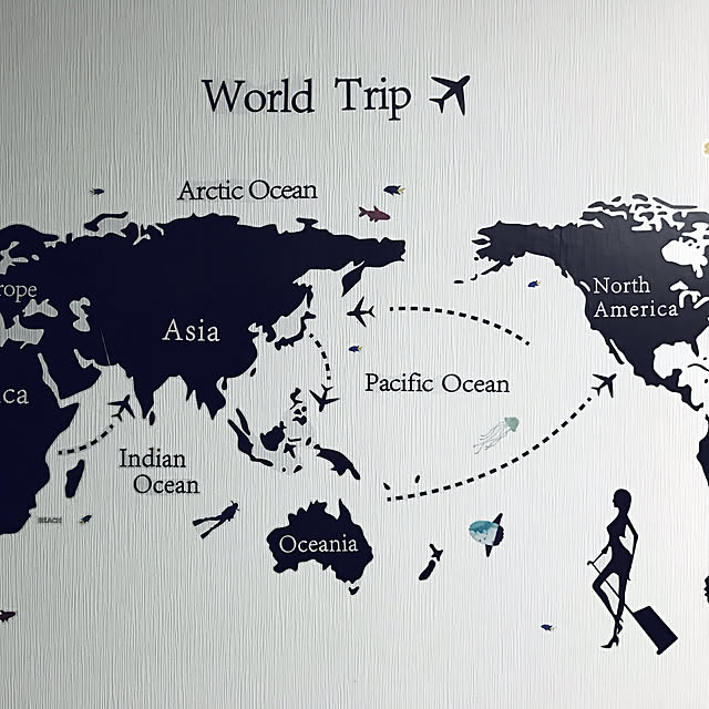 ウォールステッカー 世界地図 おしゃれ モノトーン 英字 地図 英文