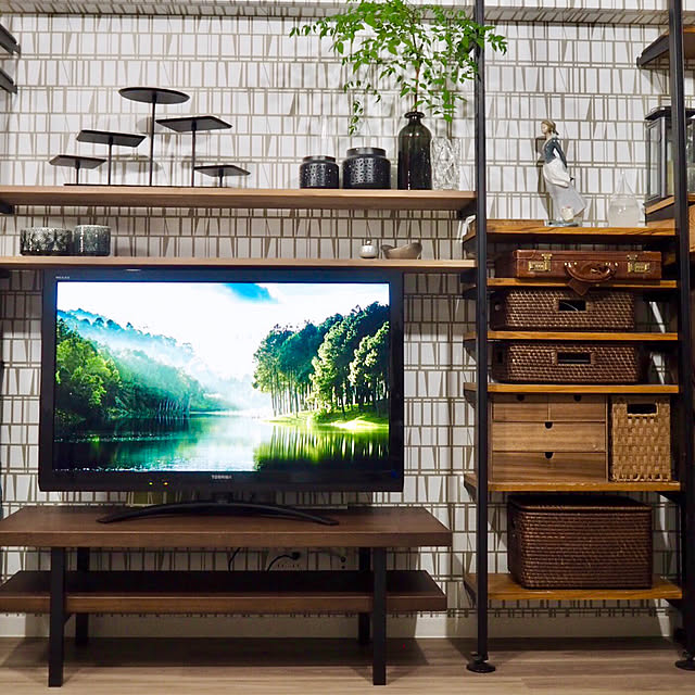 棚/ニトリ/テレビボード/ニトリのカゴ/壁面収納棚/ナガノインテリア テレビボード&hellip;などのインテリア実例 20190319 23